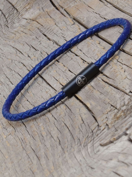 Bransoletka cienka skórzana -niebieska