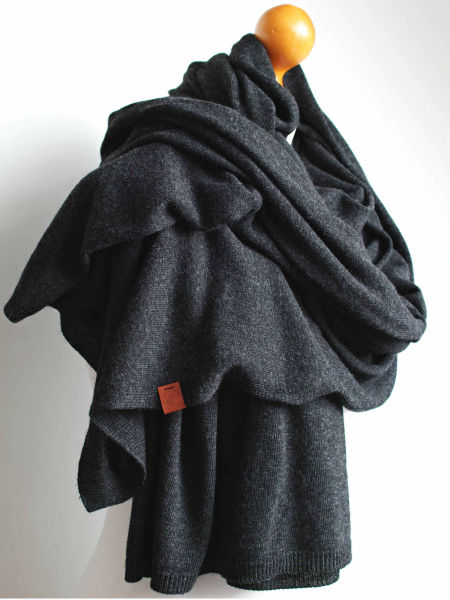 Duży szalik XXL wełniany - grafitowy melanż