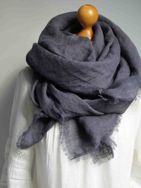 CHUSTA lniana kwadratowa - sprany JEANS