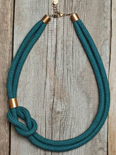 Naszyjnik damski z liny bawełnianej - zielony 