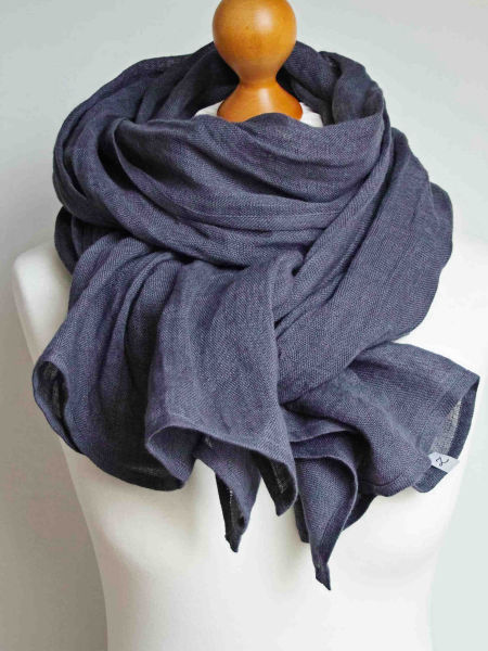 Lniany szal damski - grafitowy jeans