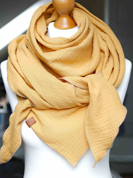 Chusta muślinowa damska żółta miodowa