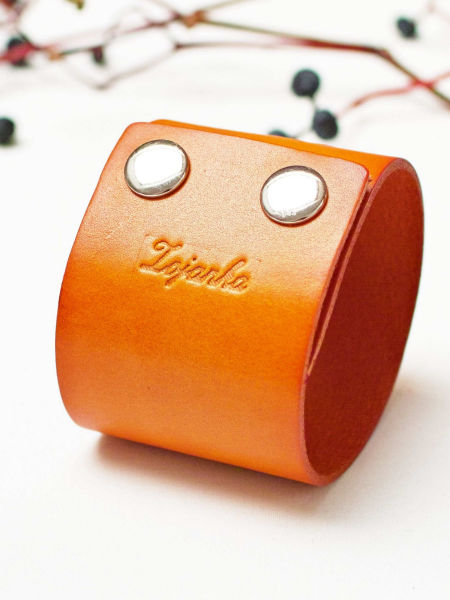 Zapinka skórzana do szala komina BRANSOLETKA damska - camel