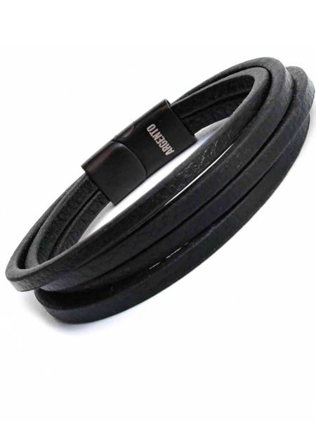 Męska bransoletka z rzemieni - czarna 