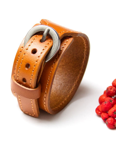 Zapinka do szala komina, Damska BRANSOLETKA skórzana 