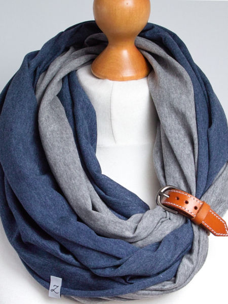 Damski KOMIN szal Dwukolorowy -  TUBA - zapinka bransoletka