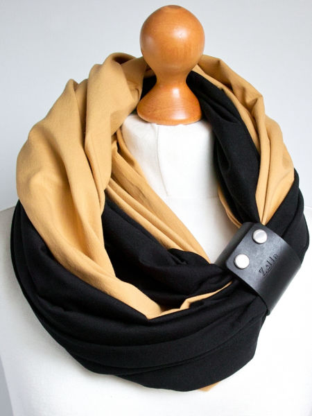 Dwukolorowy - KOMIN TUBA damska zapinka czarna