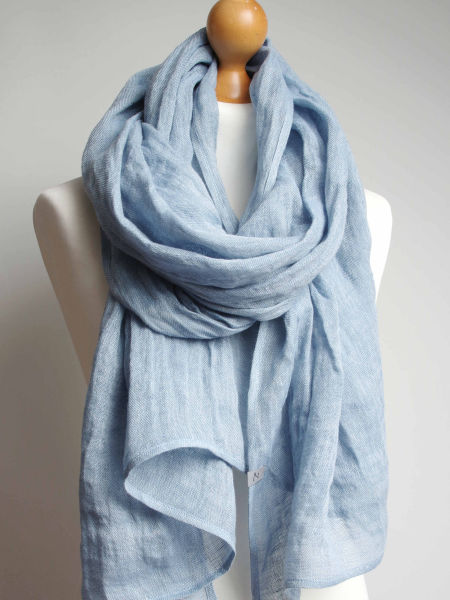 Lniany szal damski - niebieski
