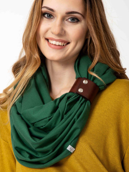 Komin szal bawełniany damski XL tuba - kolor zielony z szeroką zapinką 