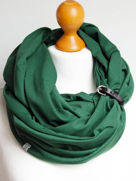 Komin bawełniany damski  tuba - kolor zielony z wąską zapinką 