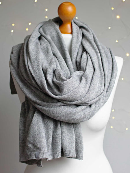 Wełniany Duży szal damski XL - jasno szary melanż 