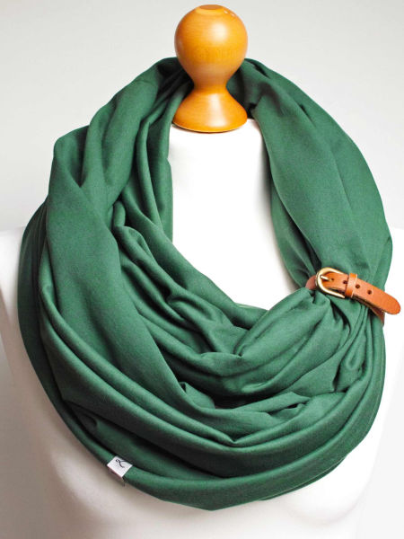 Komin szal bawełniany damski XL tuba - kolor zielony z zapinką 
