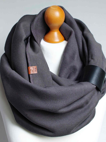 Zimowy komin damski - grafitowy z zapinką czarną 