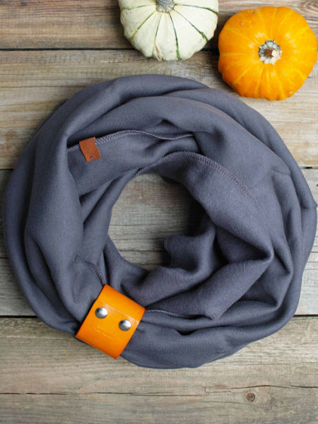 Zimowy komin damski - grafitowy z zapinką szeroką camelową 