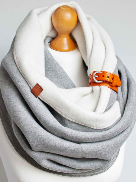 Zimowy komin damski - szary melanż z zapinką