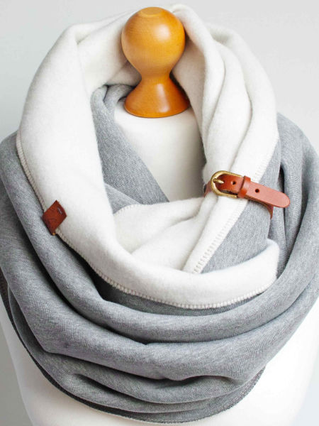 Zimowy komin damski - szary melanż z w. zapinką