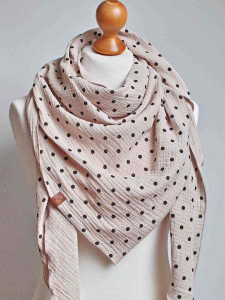 Chusta muślinowa damska jasny beż - kropki