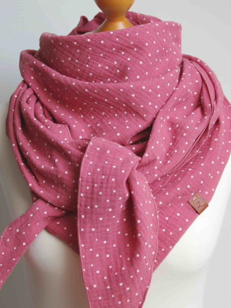 Chusta muślinowa damska różowa w kropki