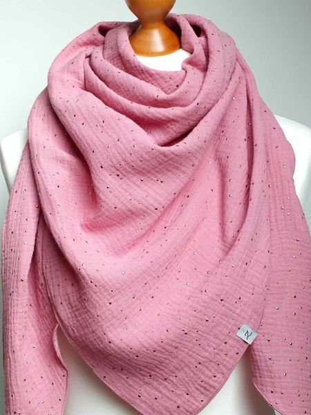 Chusta muślinowa damska różowa w kropki